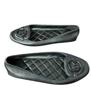 Michael Kors Womens Lillie Black Leather Slip-On Ballet Flats Size 8.5
